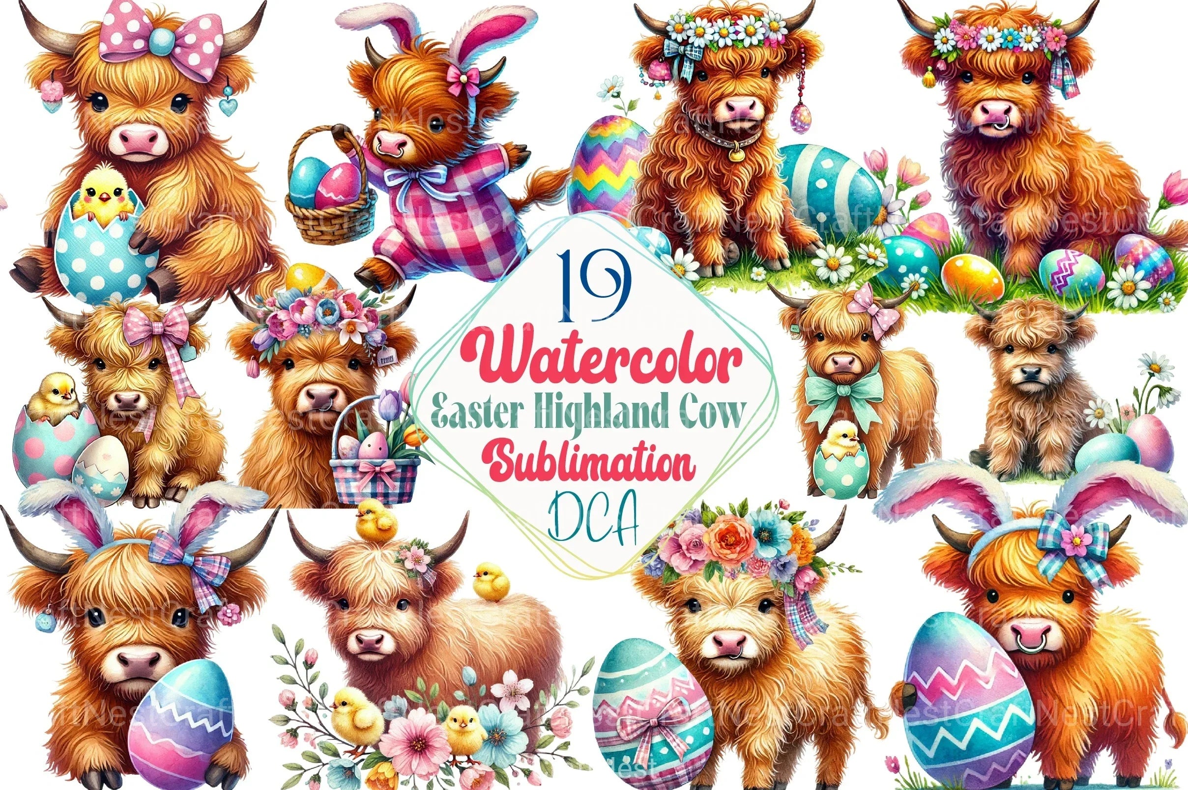 Easter Highland Cow Clipart Bundle 12 - CraftNest - Digital Crafting and Art