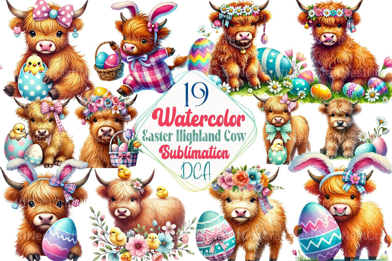 Easter Highland Cow Clipart Bundle 12 - CraftNest - Digital Crafting and Art