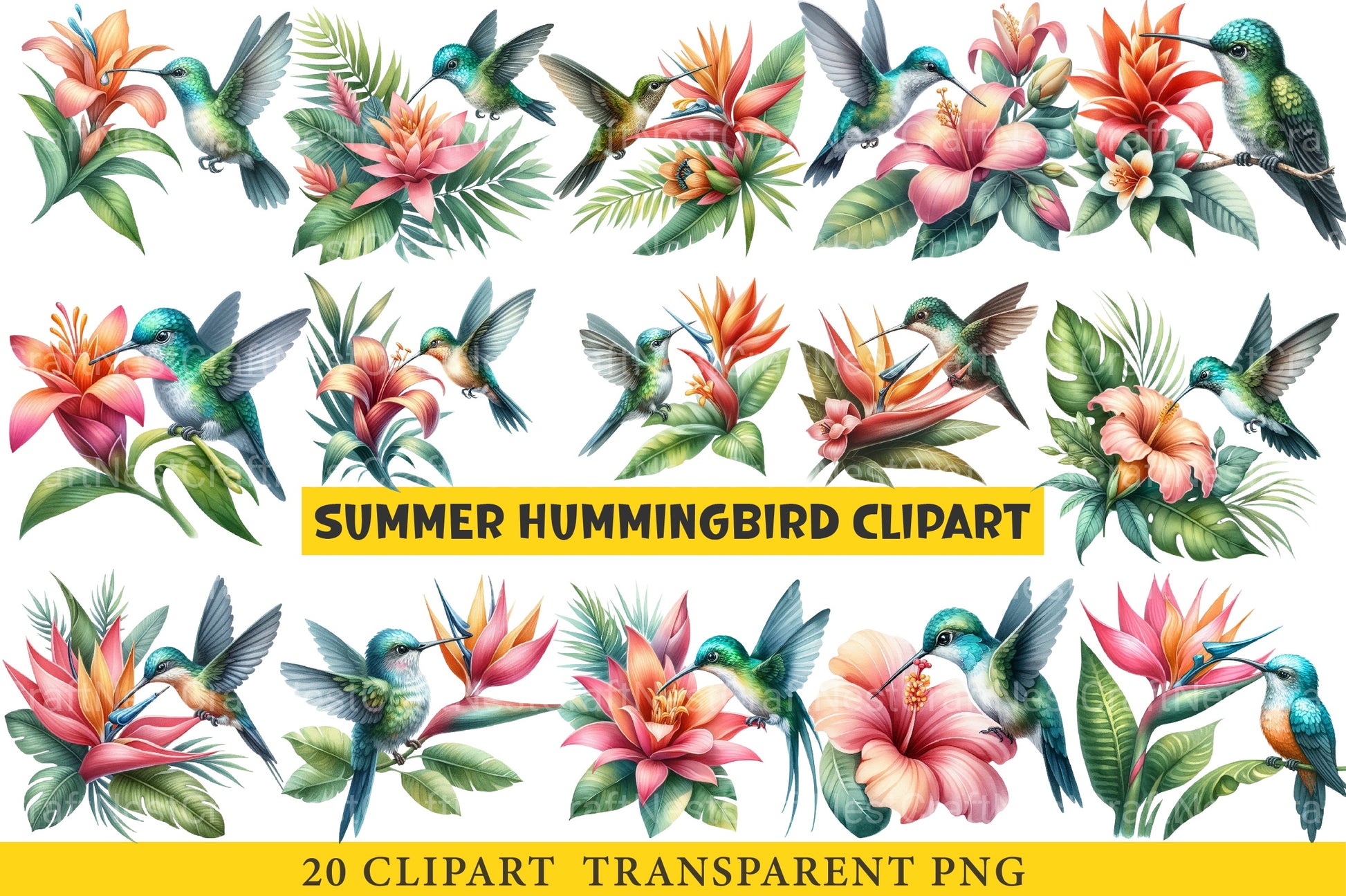 Summer Hummingbird Clipart Bundle - CraftNest - Digital Crafting and Art