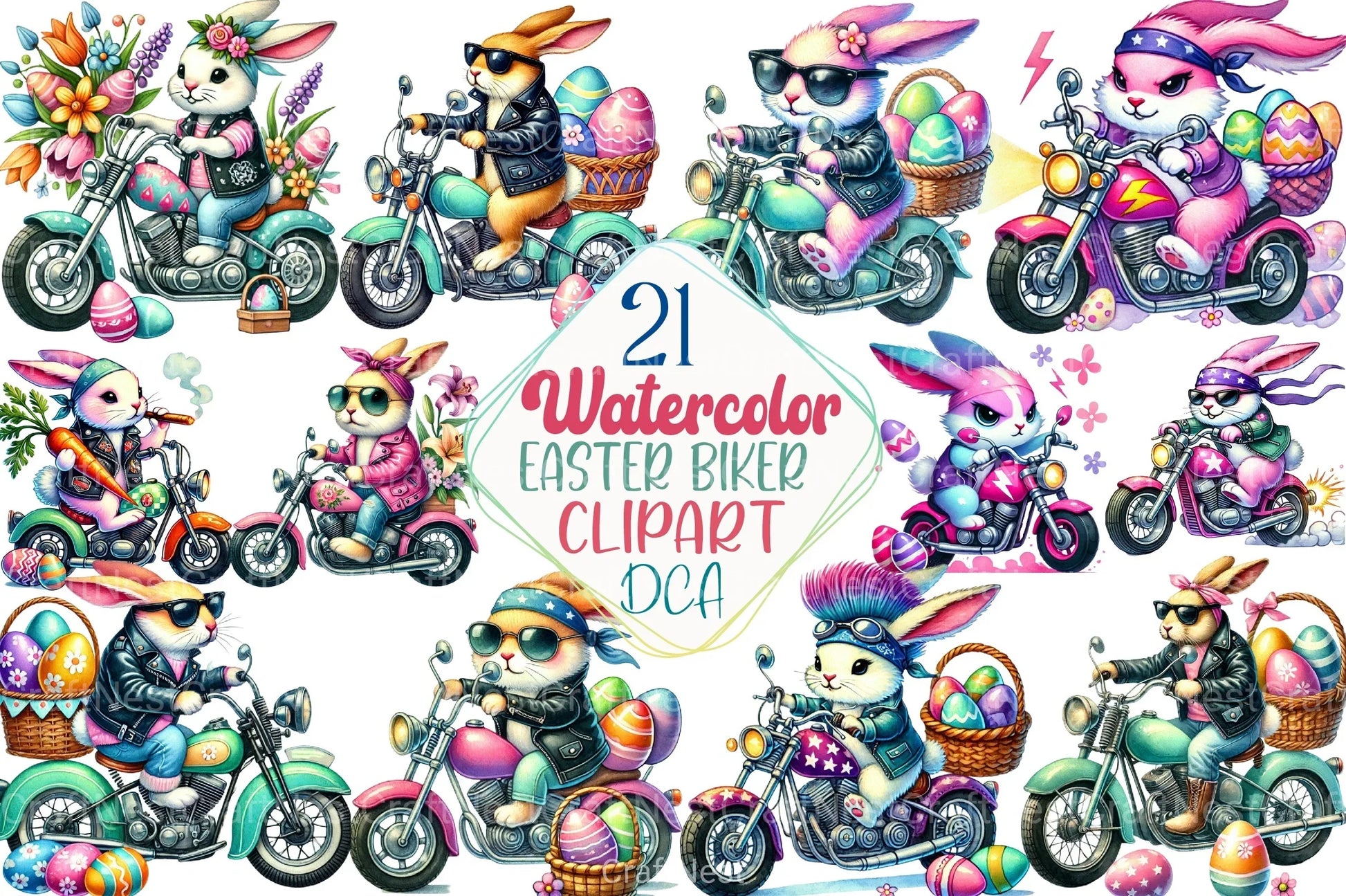 Easter Biker Bunny Clipart Bundle 19 - CraftNest - Digital Crafting and Art