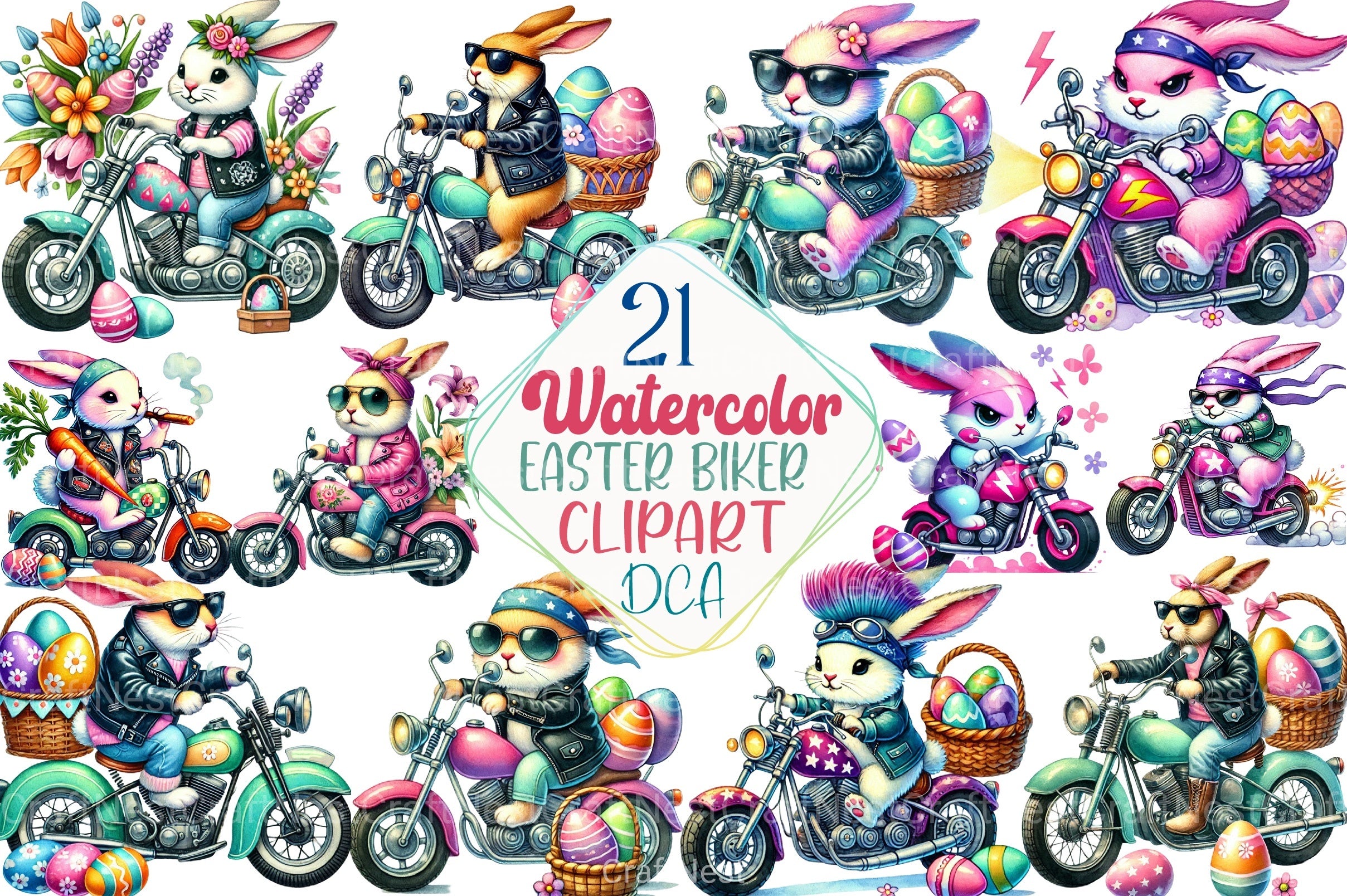 Easter Biker Bunny Clipart Bundle 19 - CraftNest - Digital Crafting and Art