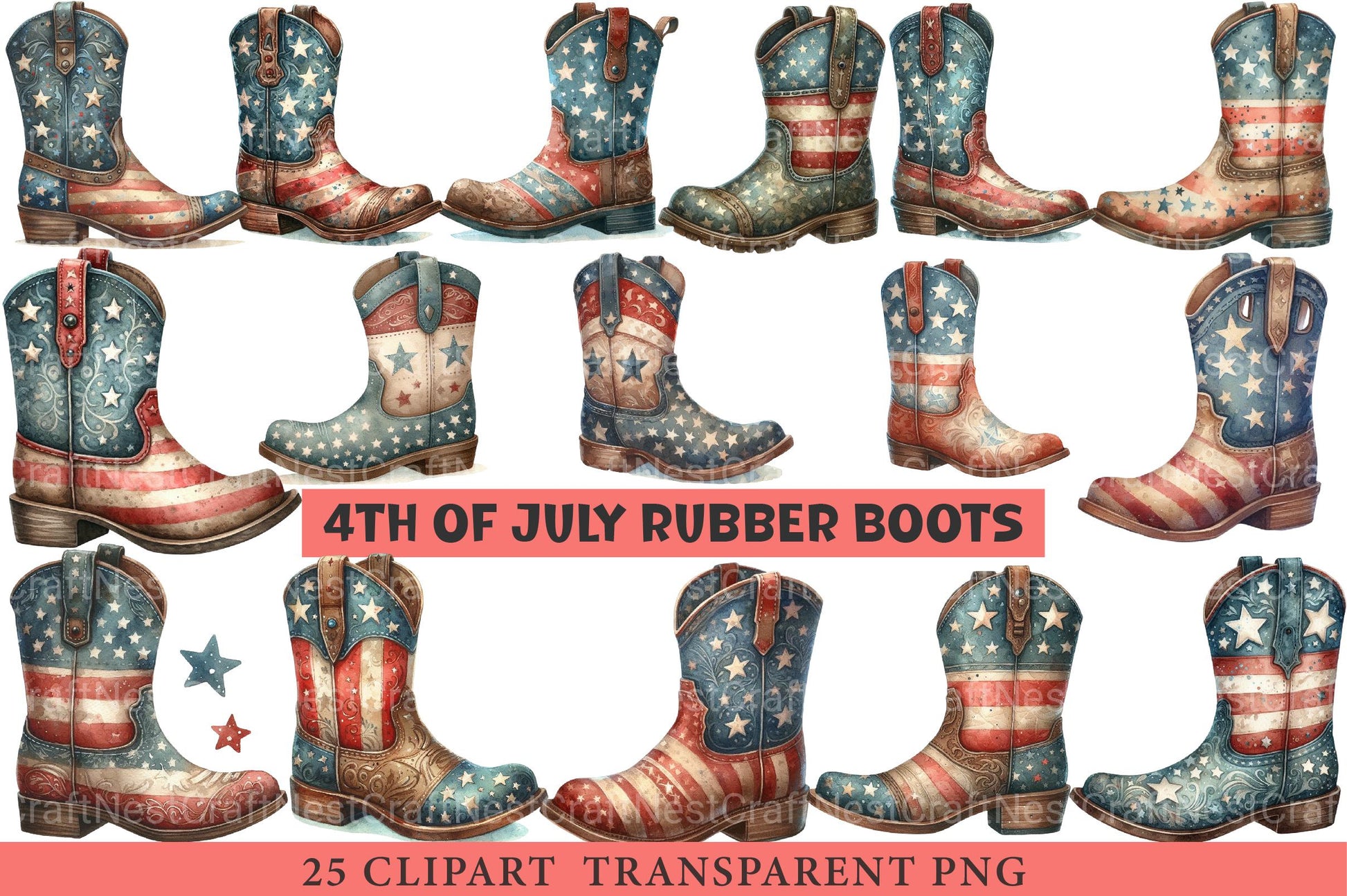 4th of July Rubber Boots Clipart - CraftNest - Digital Crafting and Art