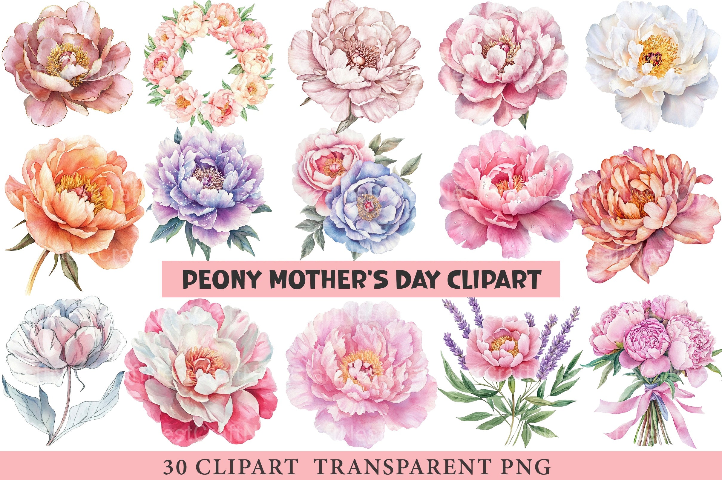 Peony Mother’s Day Clipart Bundle - CraftNest - Digital Crafting and Art
