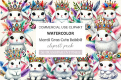 Mardi Gras Cute Rabbit Clipart Bundle - CraftNest - Digital Crafting and Art