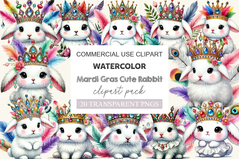Mardi Gras Cute Rabbit Clipart Bundle - CraftNest - Digital Crafting and Art