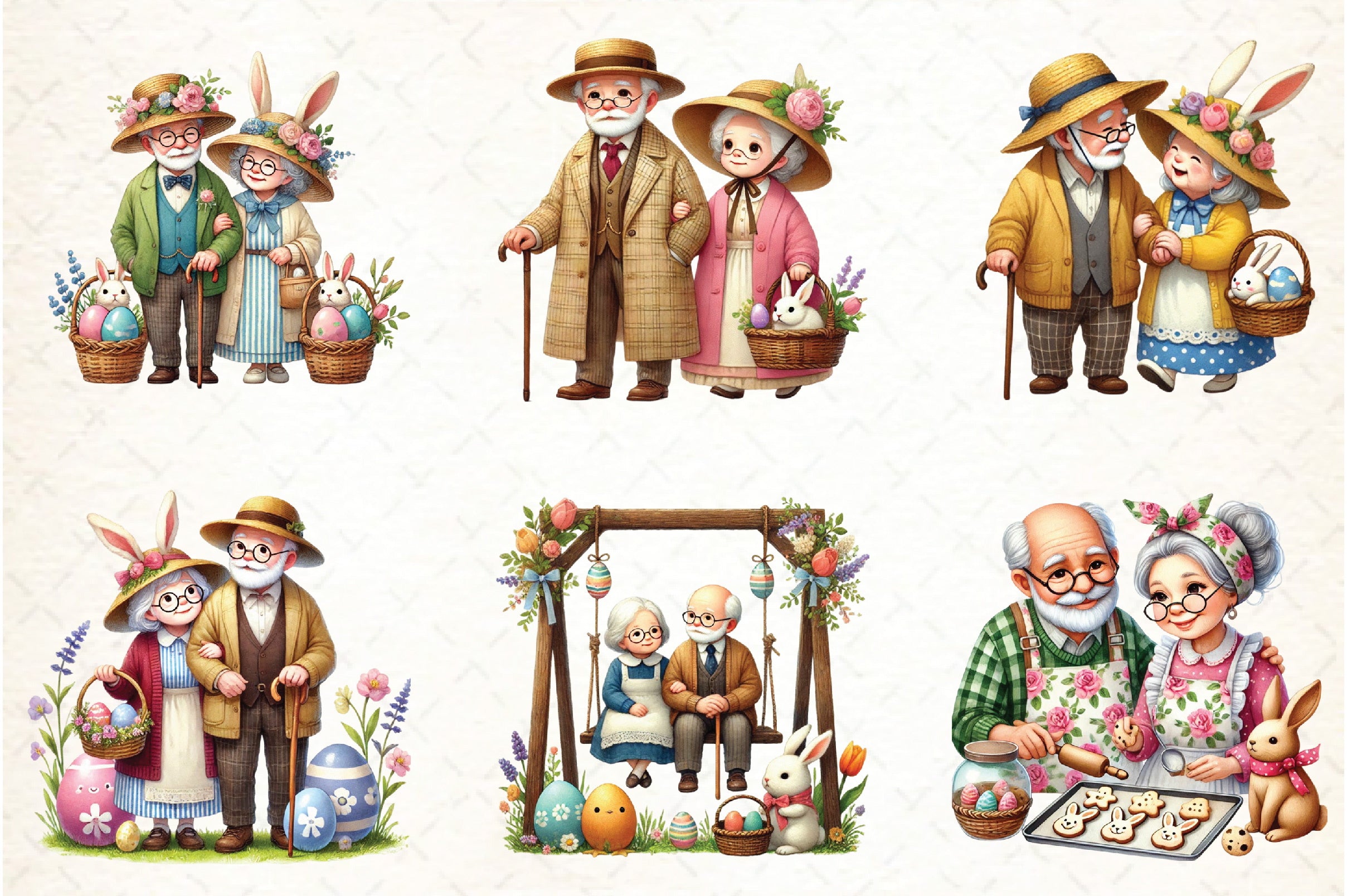 Easter Old Couple Clipart Bundle