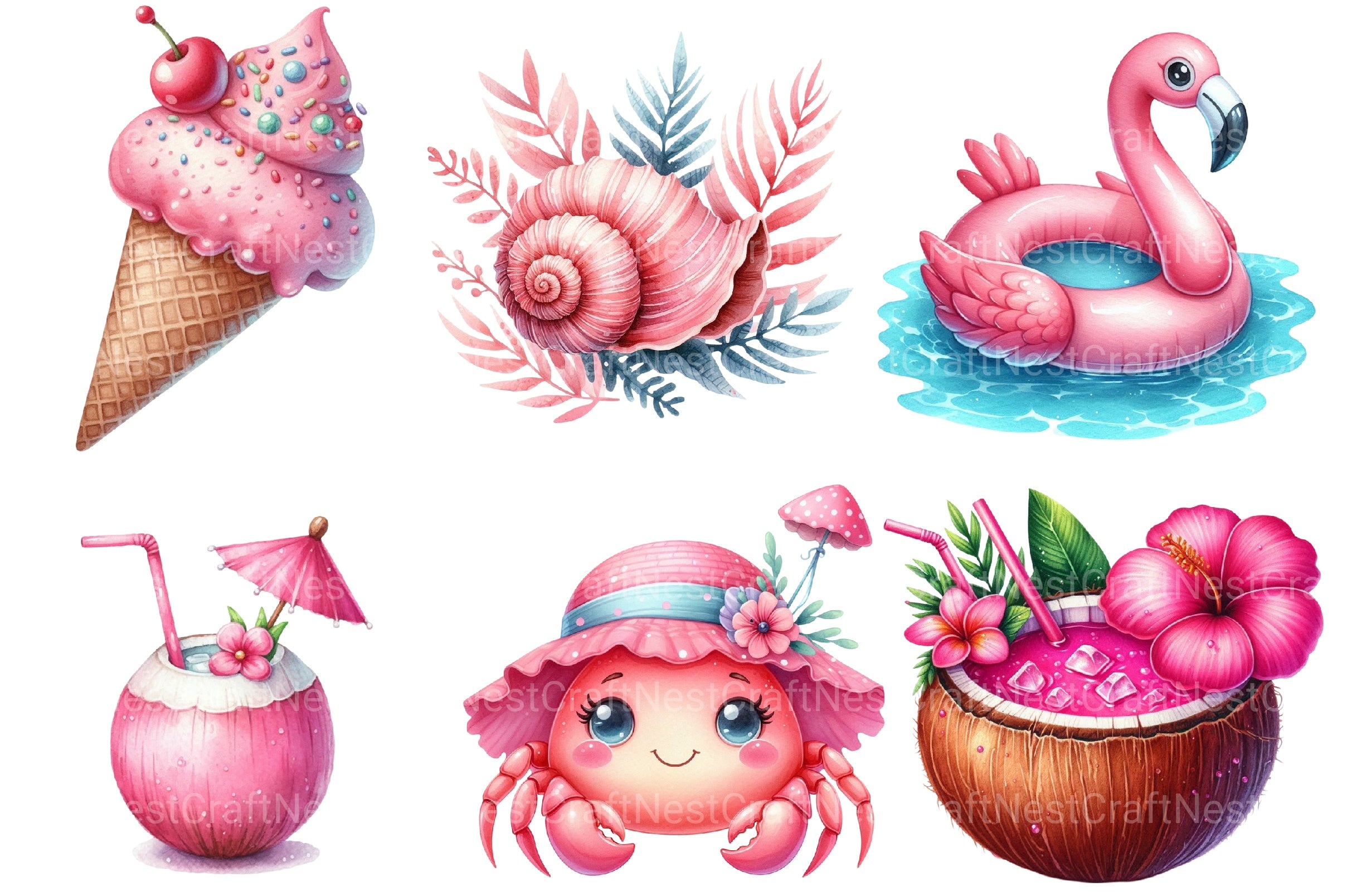 Pink Summer Sublimation Clipart Bundle - CraftNest - Digital Crafting and Art
