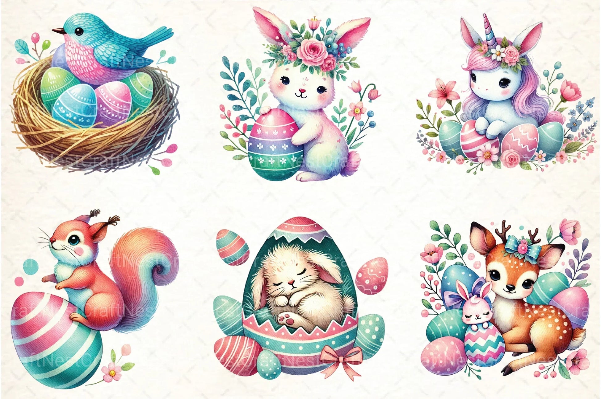 Happy Easter Cute Animals Clipart Bundle - CraftNest - Digital Crafting and Art