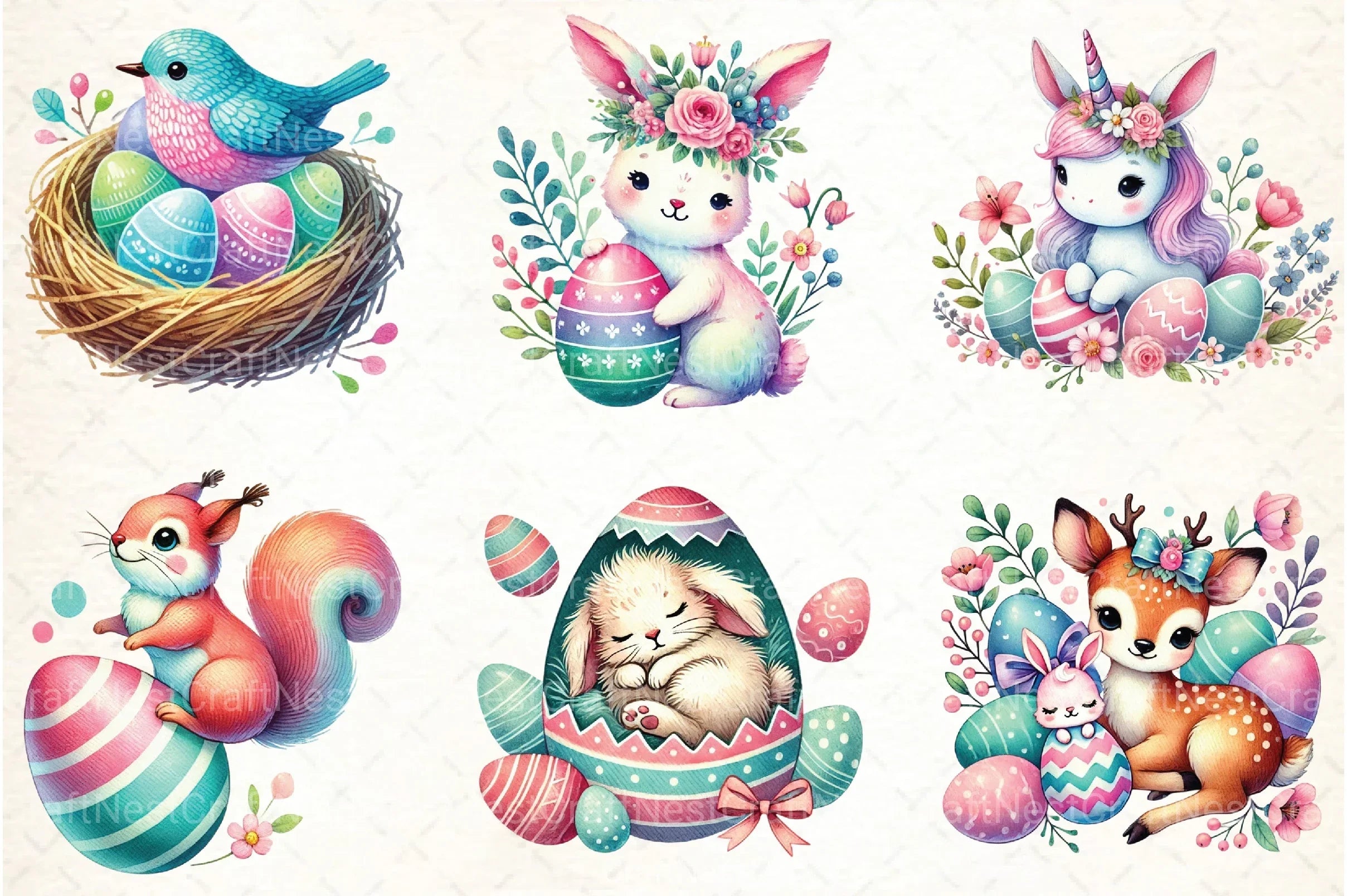 Happy Easter Cute Animals Clipart Bundle - CraftNest - Digital Crafting and Art