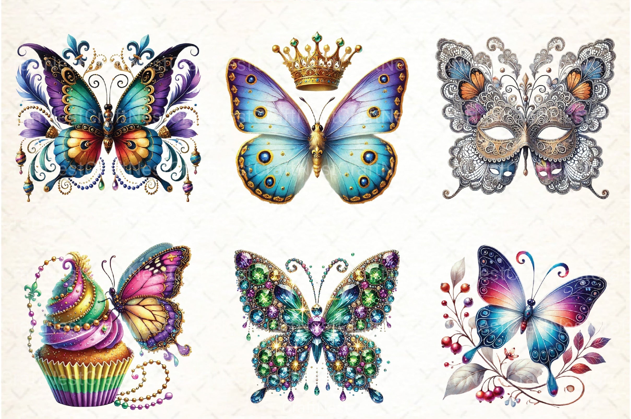 Mardi Gras Butterfly Clipart Bundle 99 - CraftNest - Digital Crafting and Art
