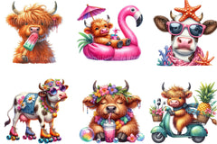 Funny Summer Highland Cow Clipart - CraftNest - Digital Crafting and Art