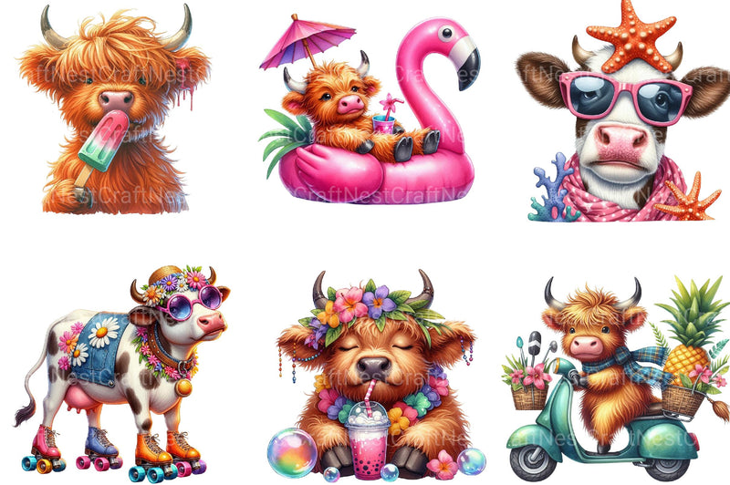 Funny Summer Highland Cow Clipart - CraftNest - Digital Crafting and Art