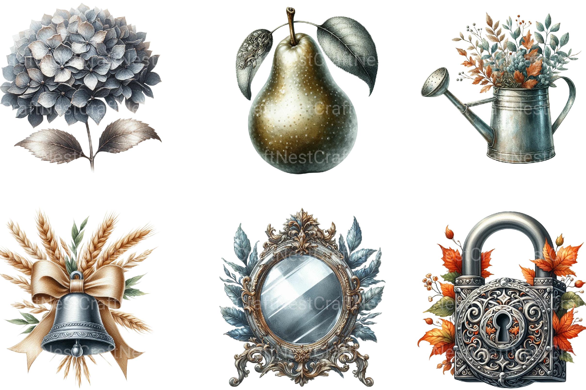 Silver Vintage Aesthetic Autumn Clipart - CraftNest - Digital Crafting and Art