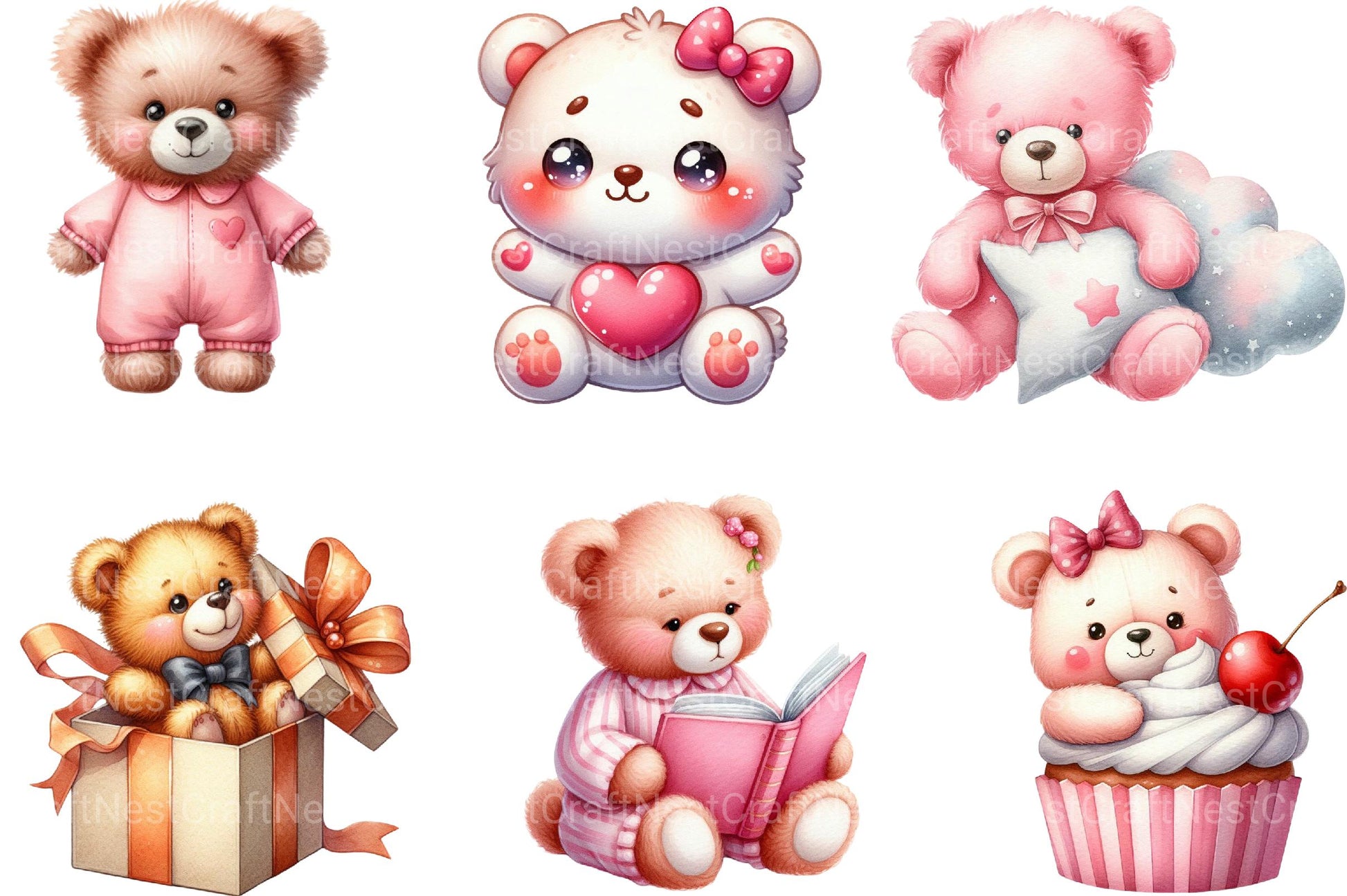 Pink Cute Blush Teddy Bear Clipart 1 - CraftNest - Digital Crafting and Art