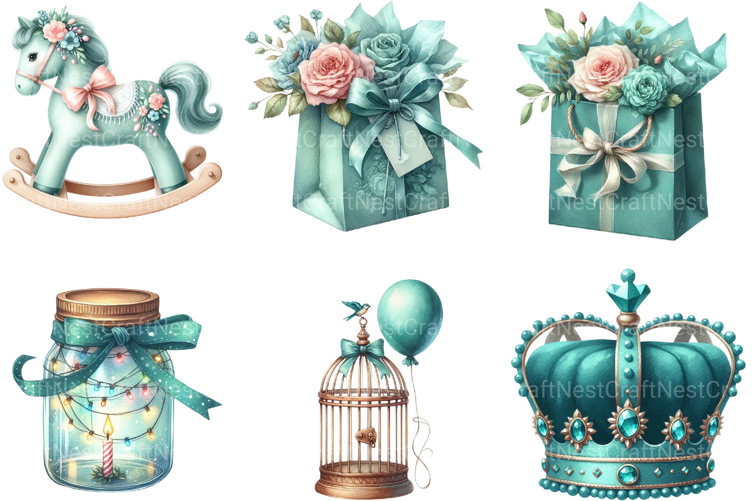 Vintage Soft Teal Birthday Clipart - CraftNest - Digital Crafting and Art