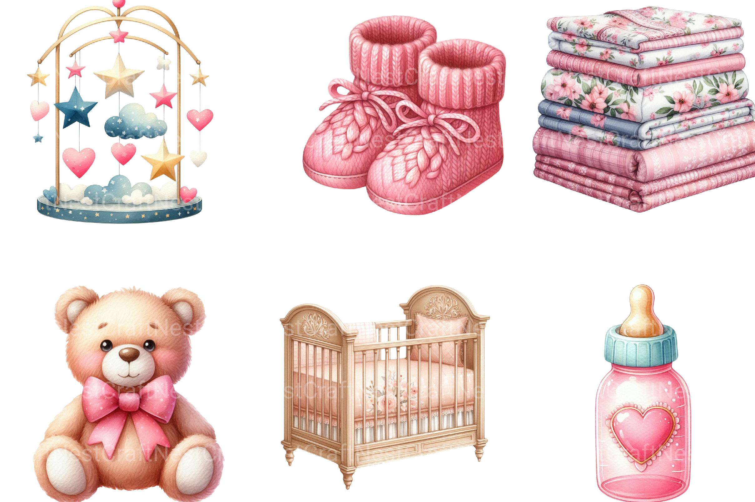 Pink Baby Girl Nursery Clipart Bundle - CraftNest - Digital Crafting and Art