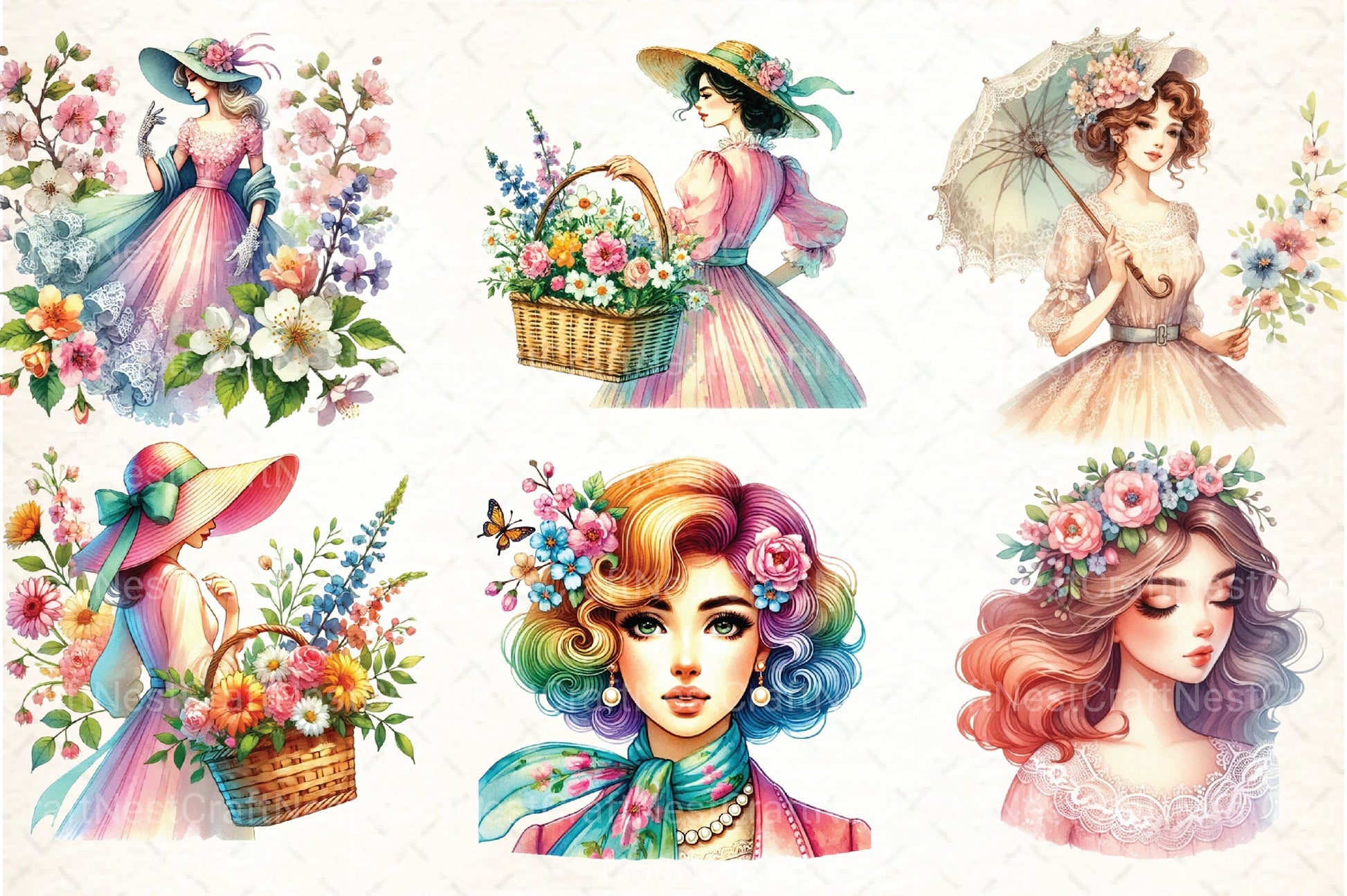 Vintage Spring Woman Clipart Bundle 1 - CraftNest - Digital Crafting and Art