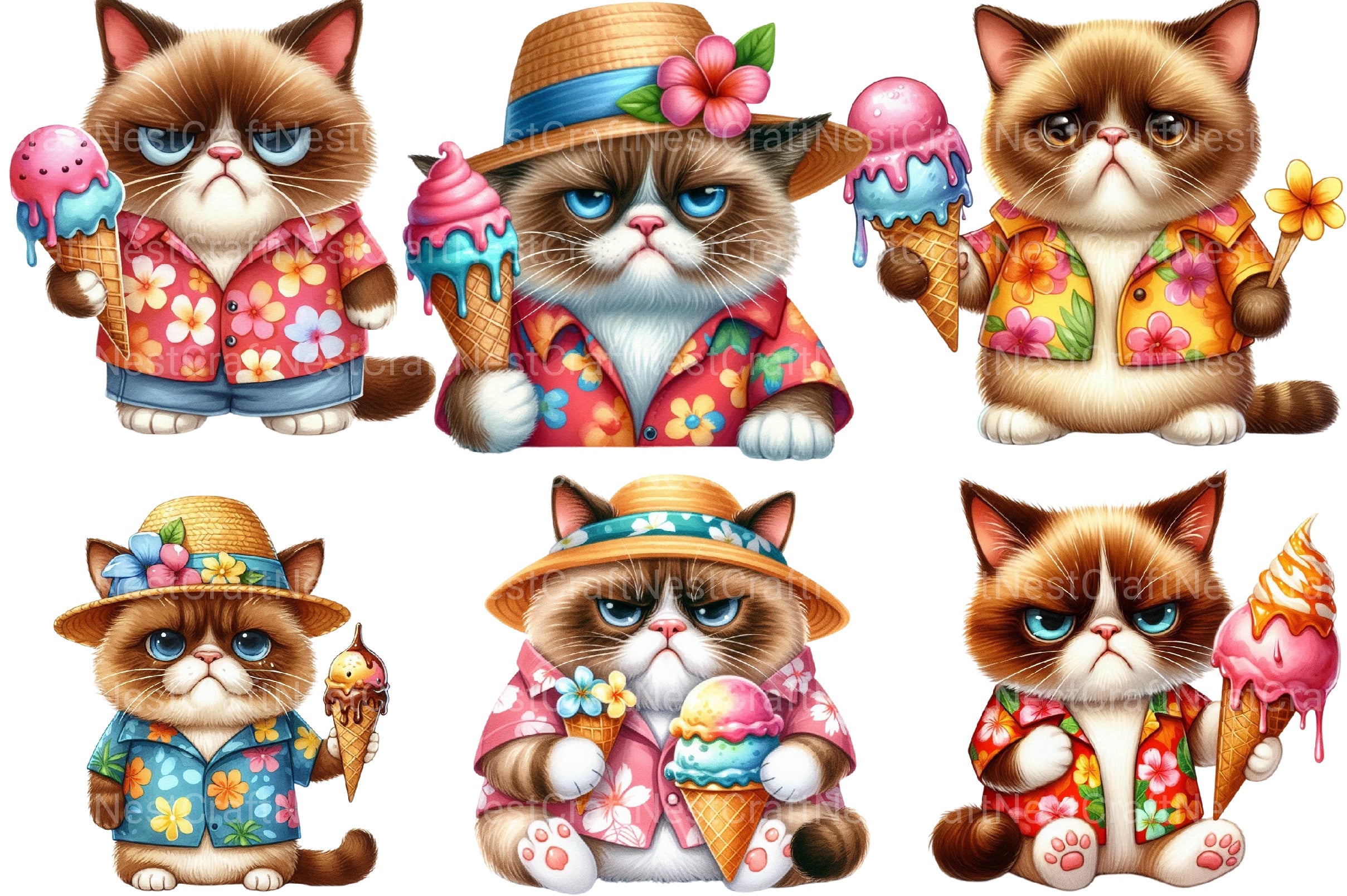 Summer Funny Grumpy Cat Clipart Bundle - CraftNest - Digital Crafting and Art