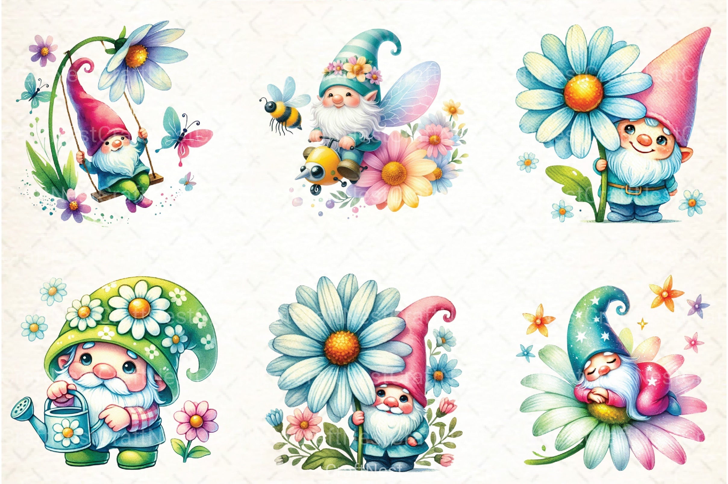 Cute Gnomes with Daisy Flower Clipart Bundle - CraftNest - Digital Crafting and Art