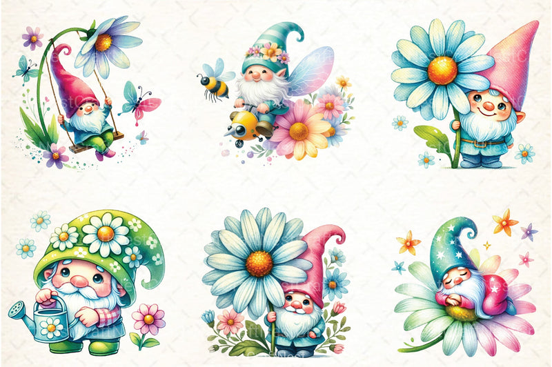 Cute Gnomes with Daisy Flower Clipart Bundle - CraftNest - Digital Crafting and Art