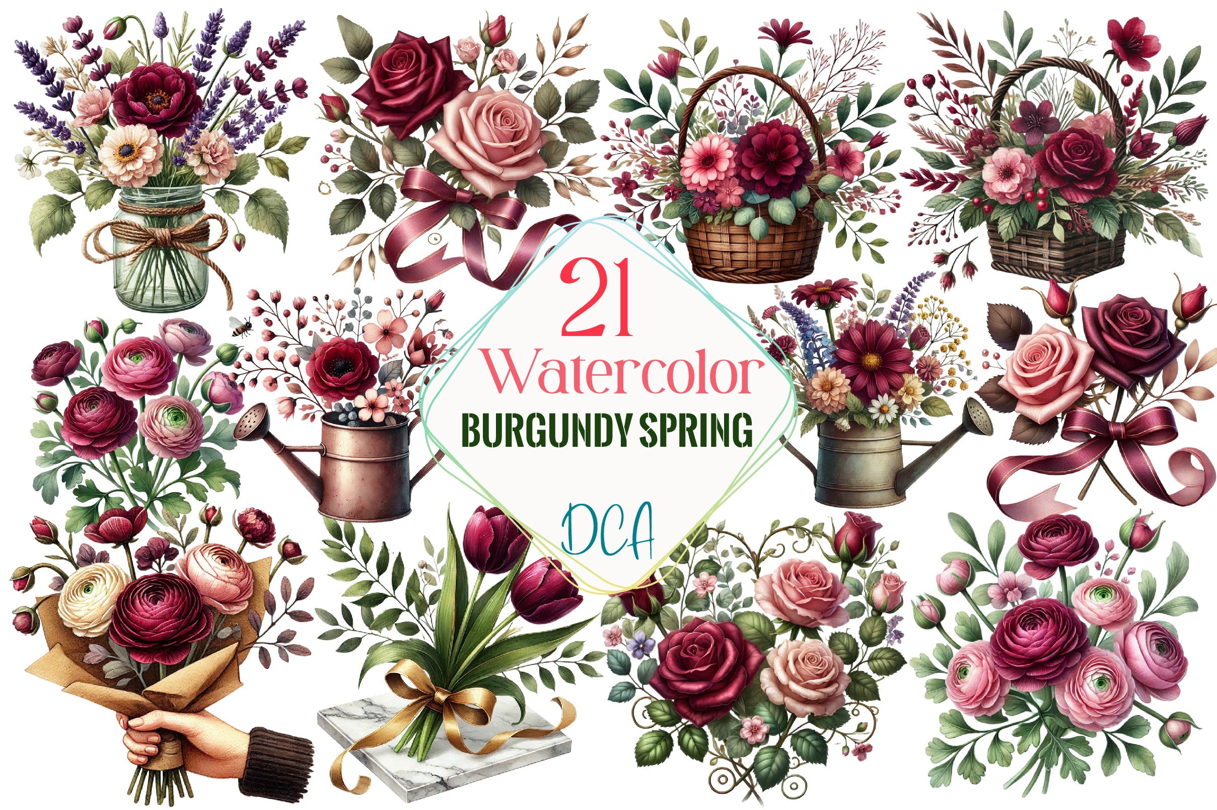 Burgundy Spring Clipart Bundle