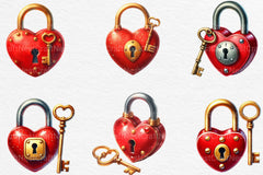Valentine Red Heart Shaped Lock Clipart Bundle - CraftNest - Digital Crafting and Art