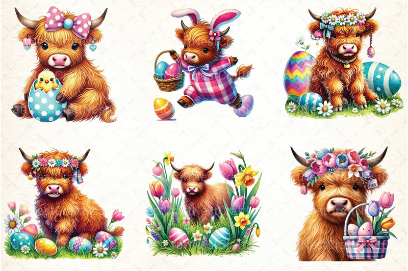 Easter Highland Cow Clipart Bundle 12 - CraftNest - Digital Crafting and Art
