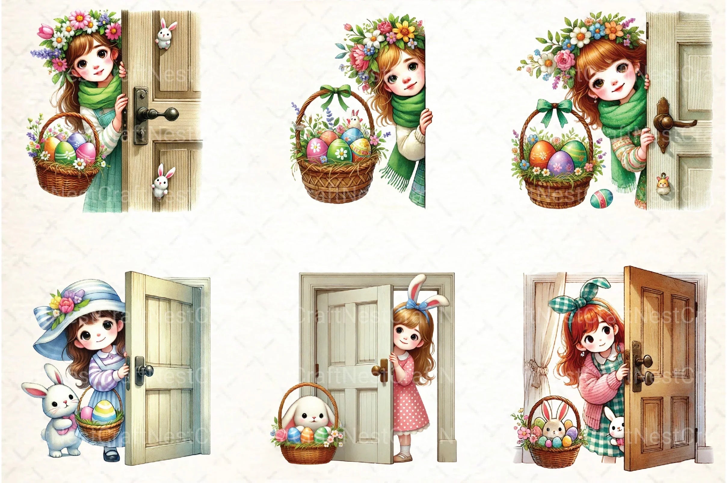 Easter Girl Peeking Clipart Bundle - CraftNest - Digital Crafting and Art