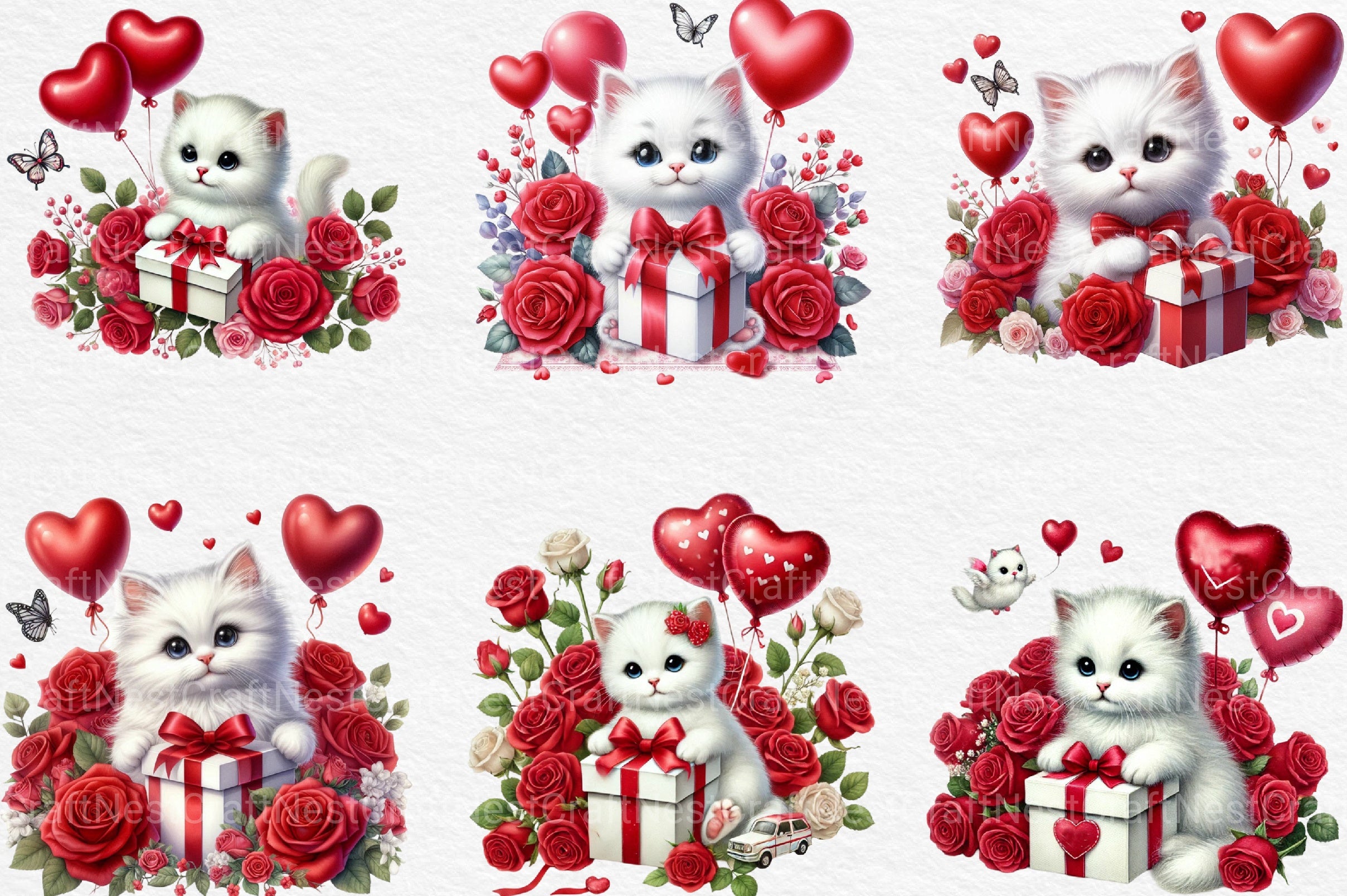 Valentine Cute White Kitten Clipart Bundle - CraftNest - Digital Crafting and Art