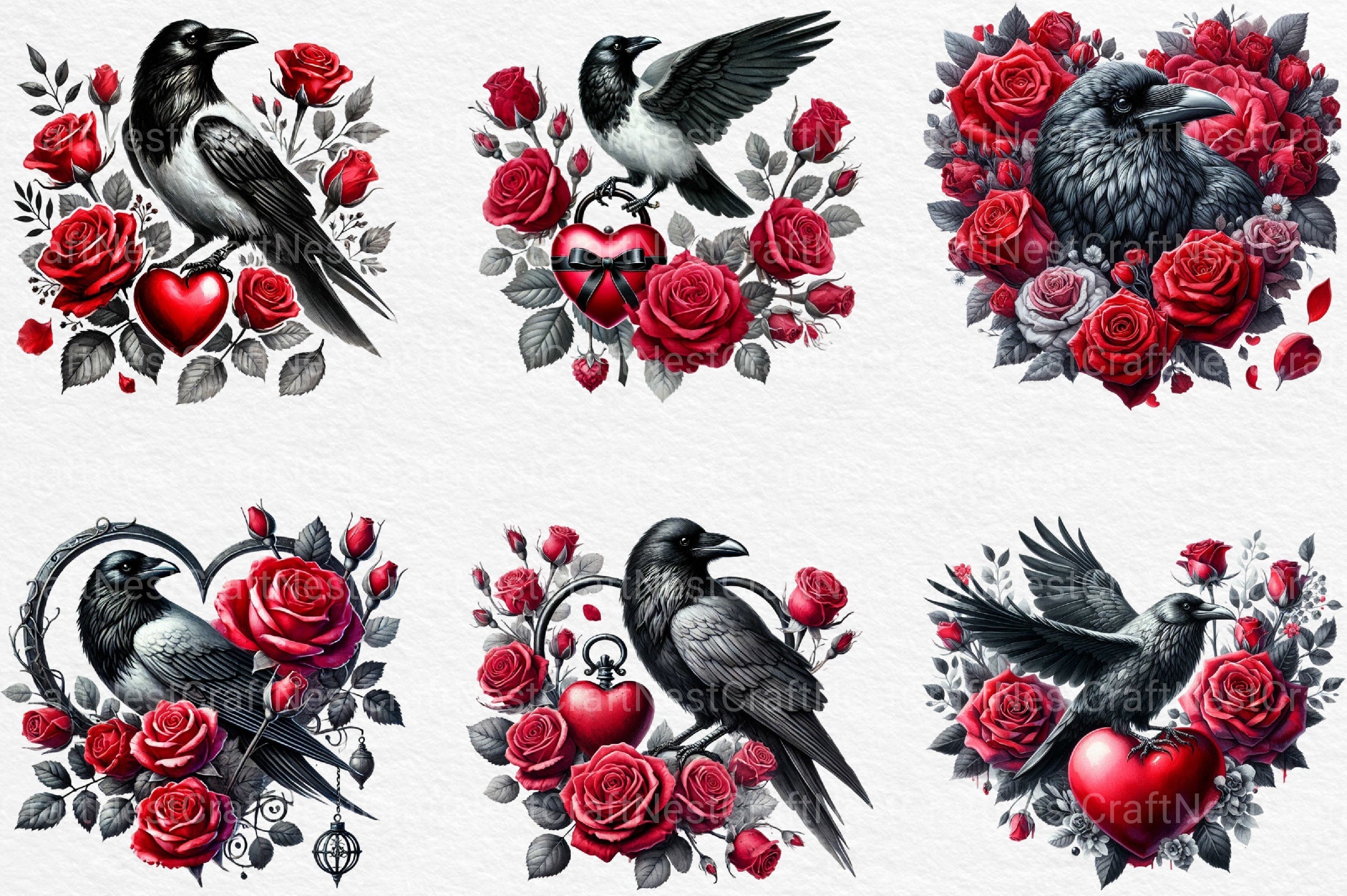 Valentine Gothic Ravens Clipart Bundle 2 - CraftNest - Digital Crafting and Art