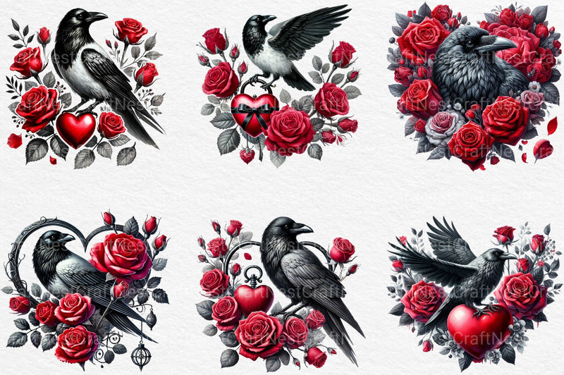 Valentine Gothic Ravens Clipart Bundle 2 - CraftNest - Digital Crafting and Art