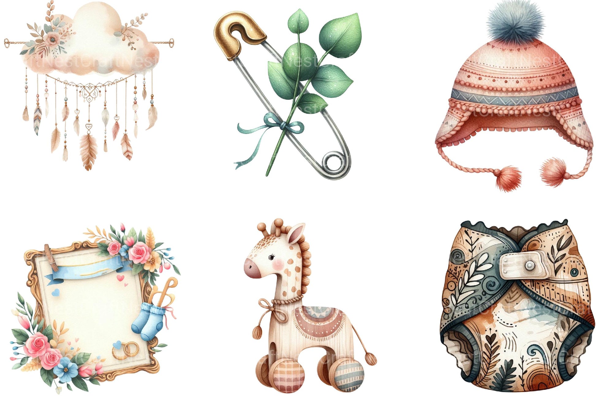 Neutral Boho Baby Shower Doodle Clipart - CraftNest - Digital Crafting and Art