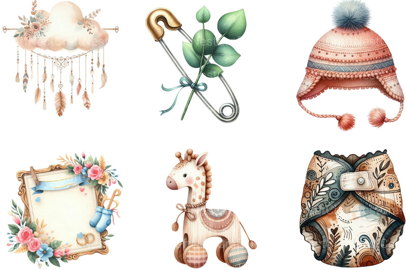 Neutral Boho Baby Shower Doodle Clipart - CraftNest - Digital Crafting and Art