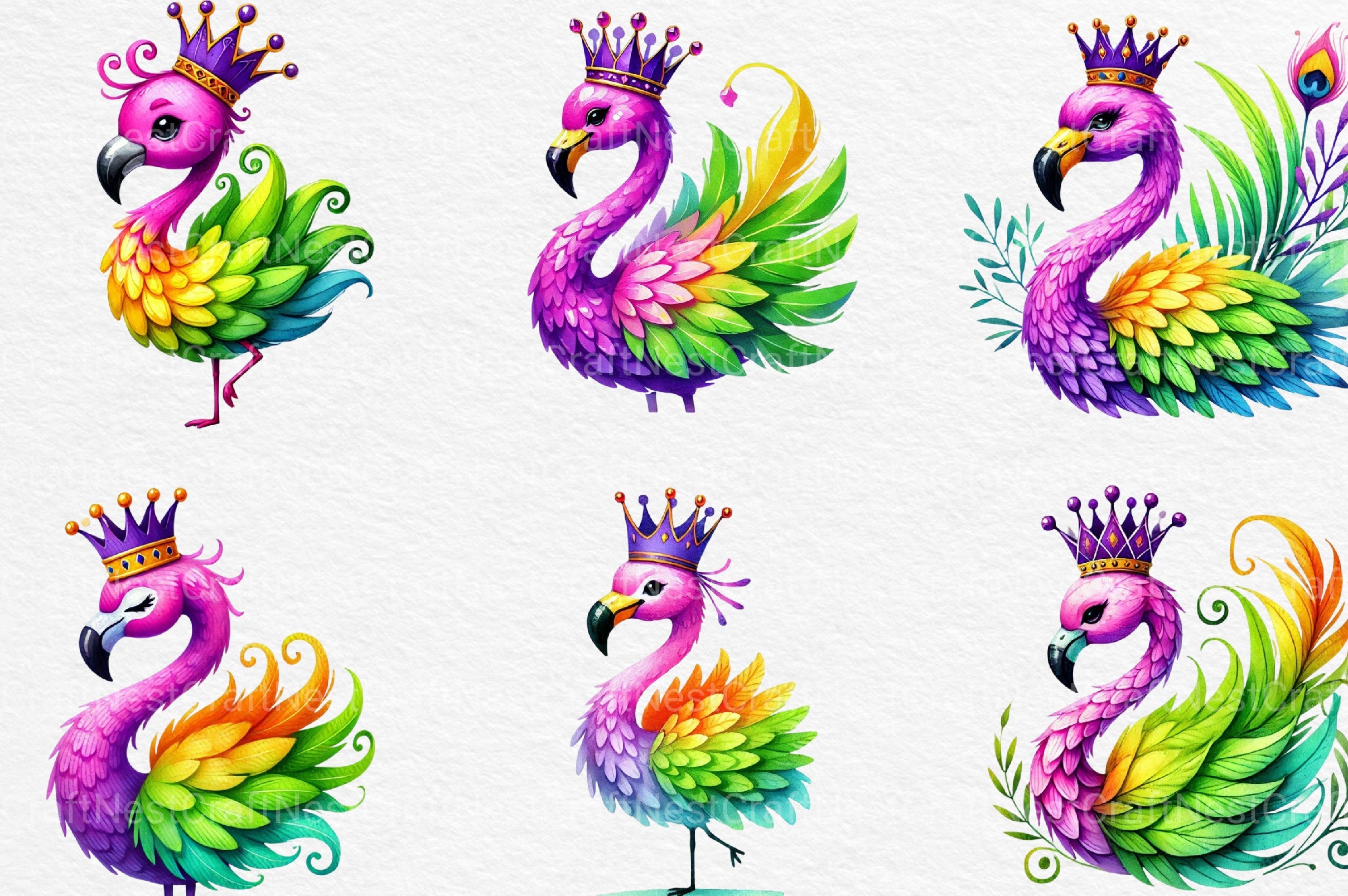Mardi Gras Flamingo Clipart Bundle 2 - CraftNest - Digital Crafting and Art