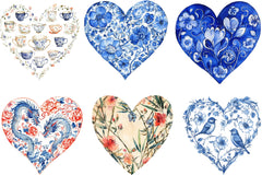 Chinoiserie Blue Toile Heart Clipart Bundle - CraftNest - Digital Crafting and Art