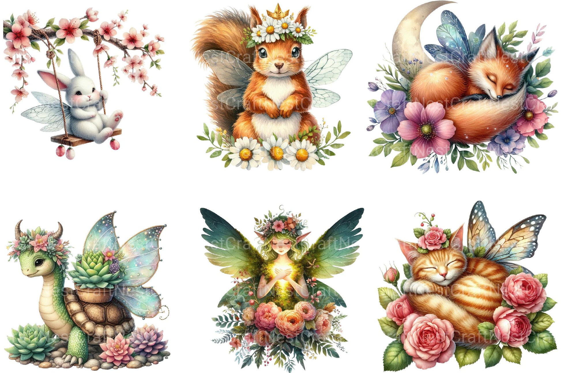 Garden Fairies Floral Animals Clipart - CraftNest - Digital Crafting and Art