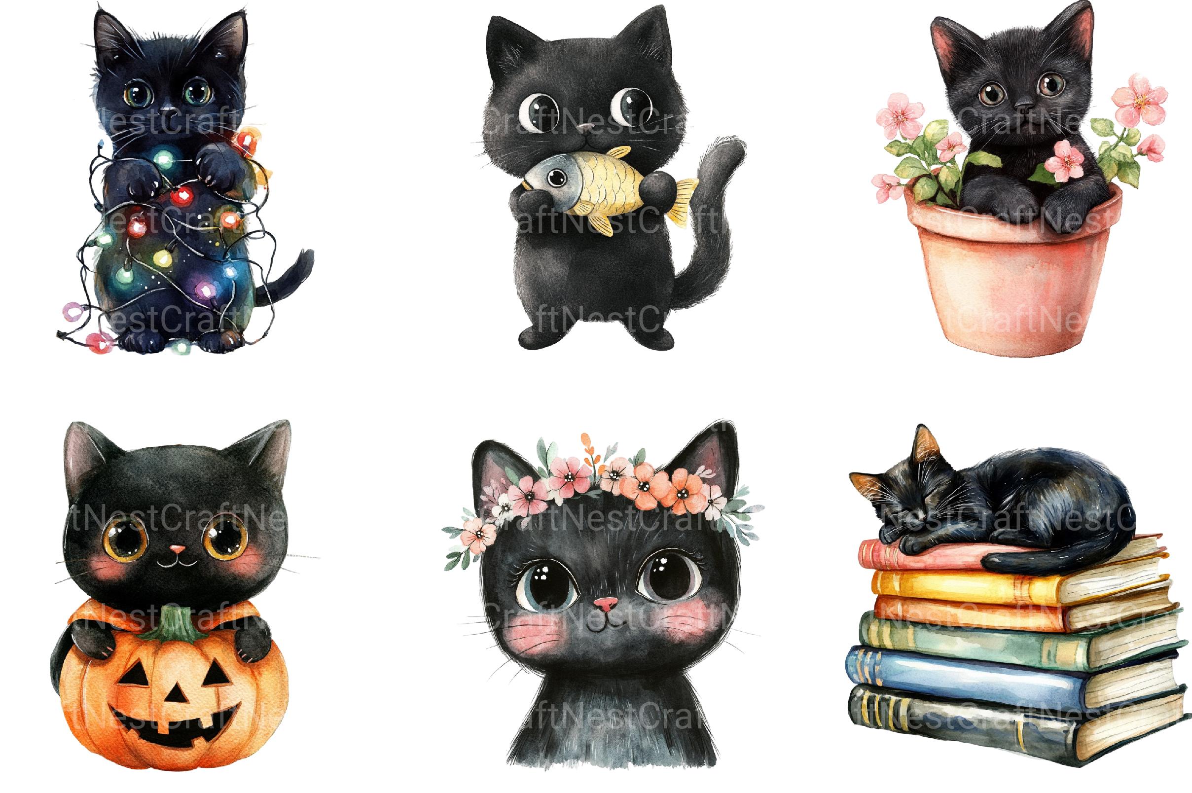 Cute Black Cat Clipart - CraftNest - Digital Crafting and Art