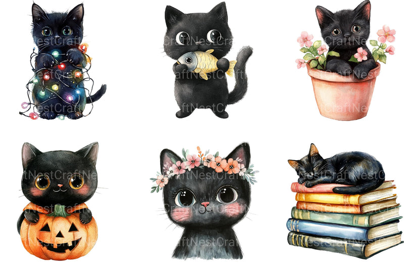 Cute Black Cat Clipart - CraftNest - Digital Crafting and Art