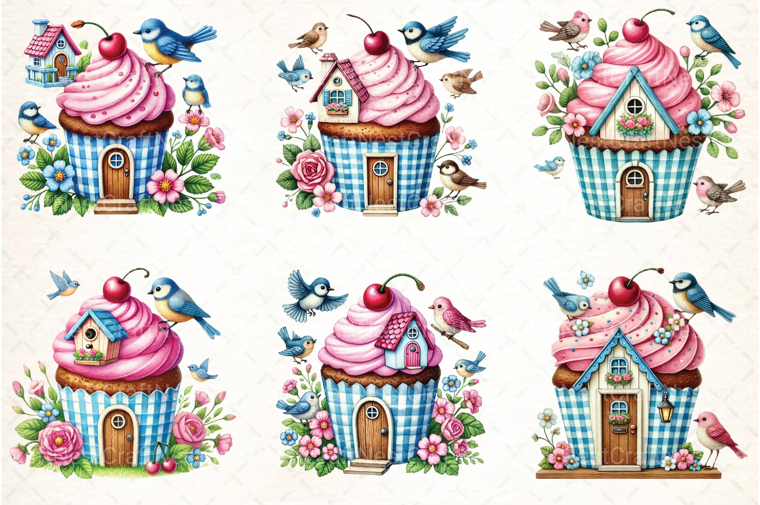 Spring Cupcake House Clipart Bundle - CraftNest - Digital Crafting and Art
