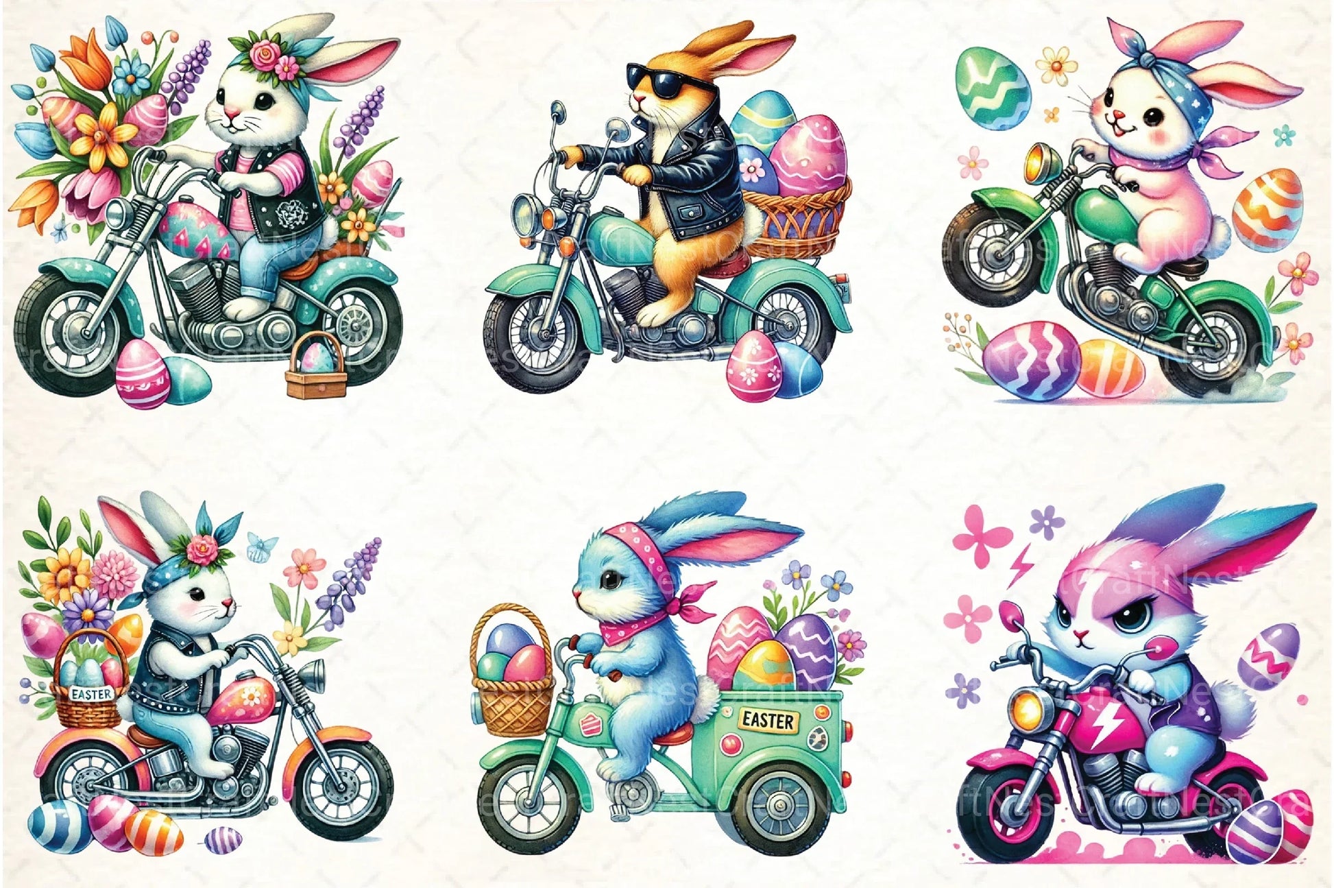 Easter Biker Bunny Clipart Bundle 19 - CraftNest - Digital Crafting and Art