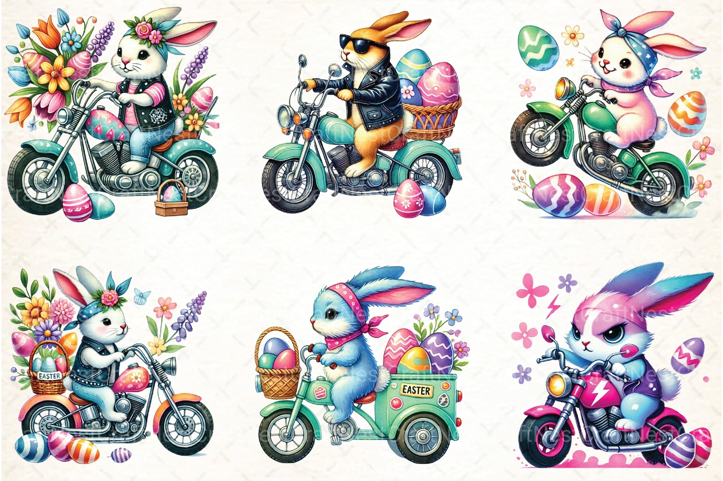 Easter Biker Bunny Clipart Bundle 19 - CraftNest - Digital Crafting and Art