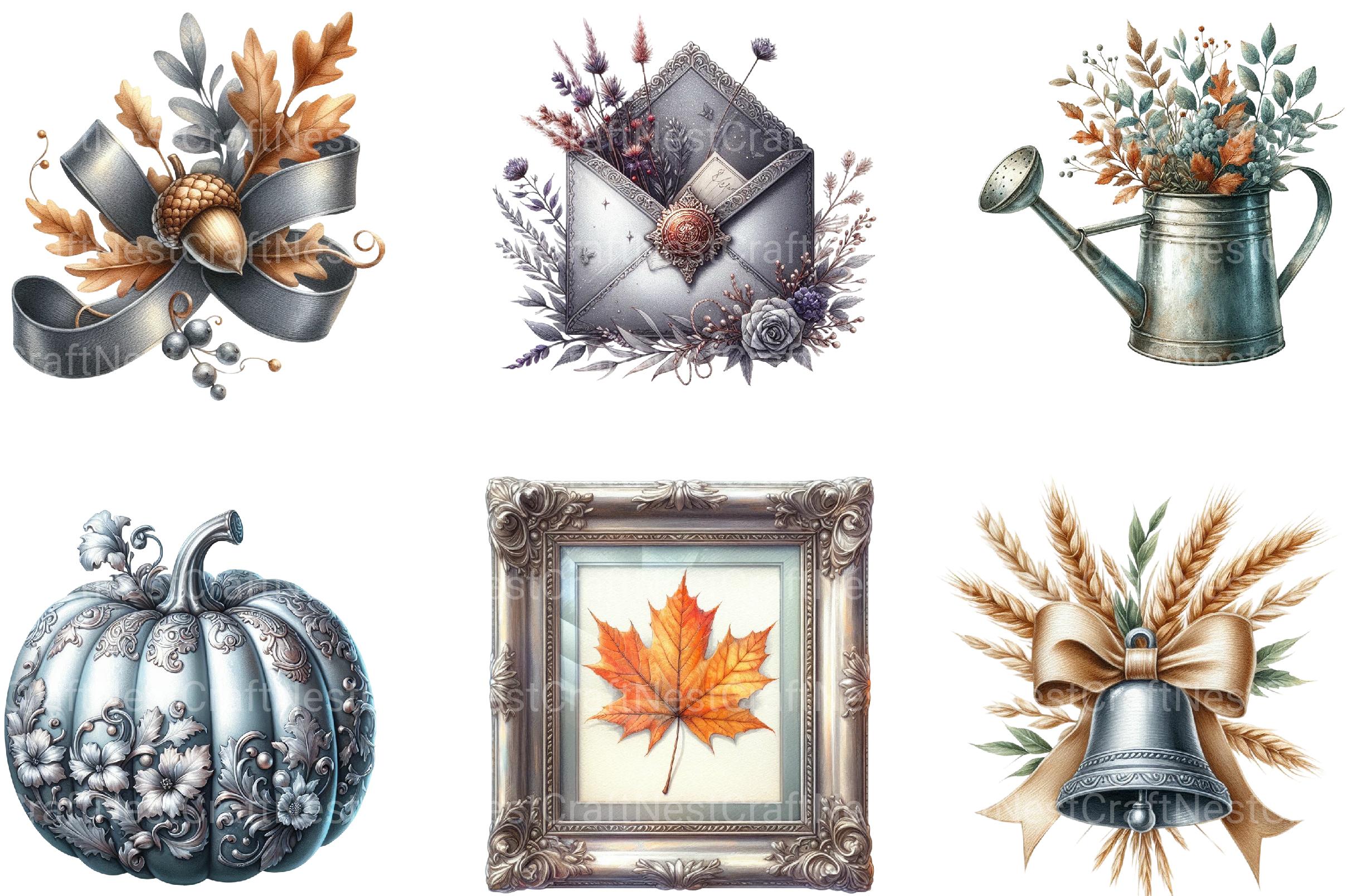 Silver Vintage Aesthetic Autumn Clipart - CraftNest - Digital Crafting and Art