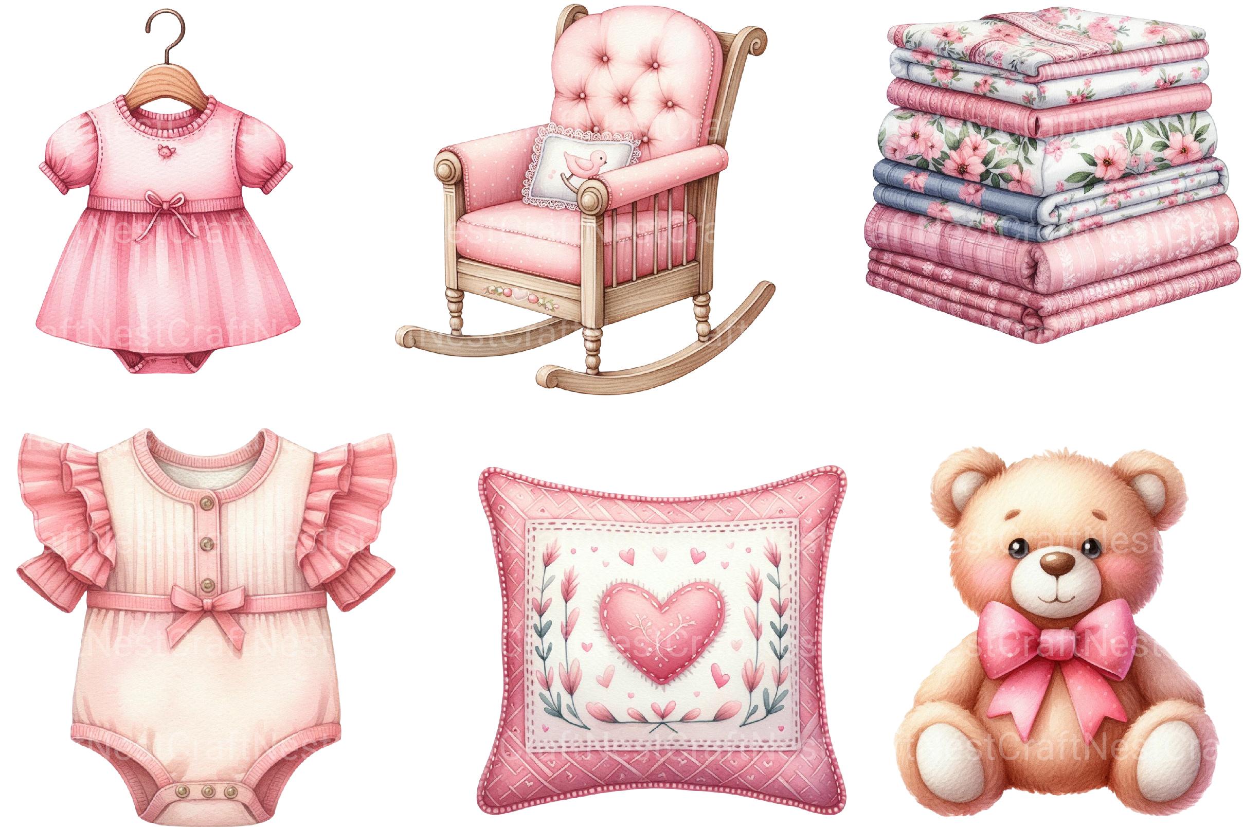 Pink Baby Girl Nursery Clipart Bundle - CraftNest - Digital Crafting and Art