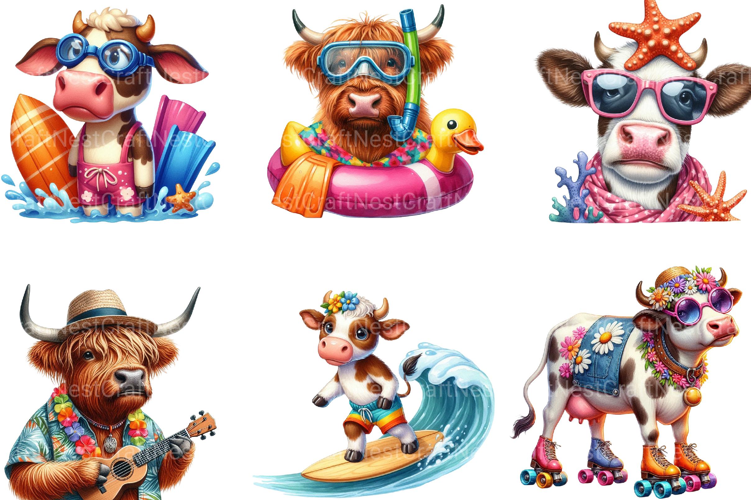 Funny Summer Highland Cow Clipart - CraftNest - Digital Crafting and Art