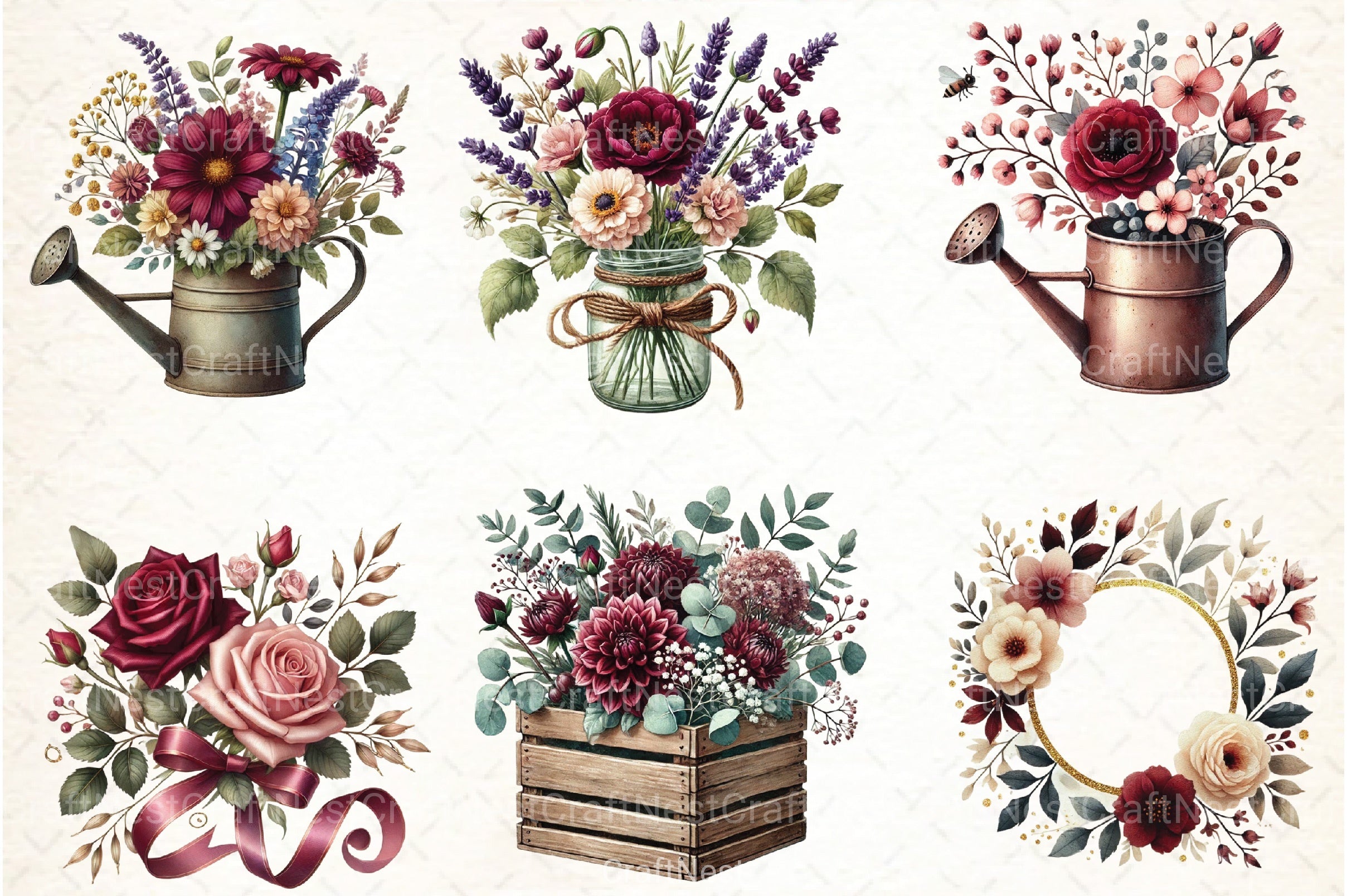 Burgundy Spring Clipart Bundle 555 - CraftNest - Digital Crafting and Art
