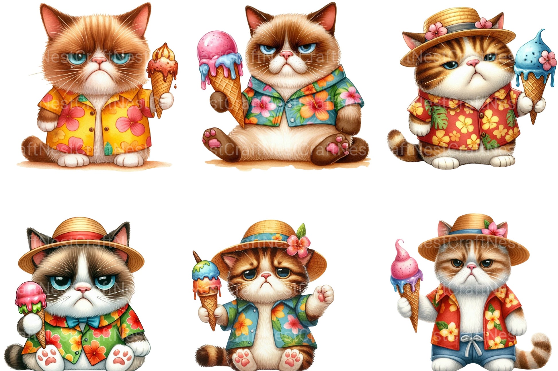 Summer Funny Grumpy Cat Clipart Bundle - CraftNest - Digital Crafting and Art