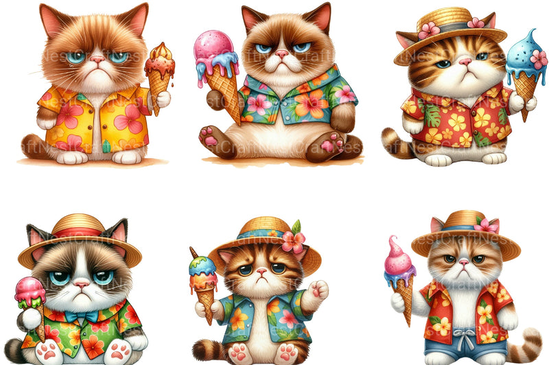 Summer Funny Grumpy Cat Clipart Bundle - CraftNest - Digital Crafting and Art
