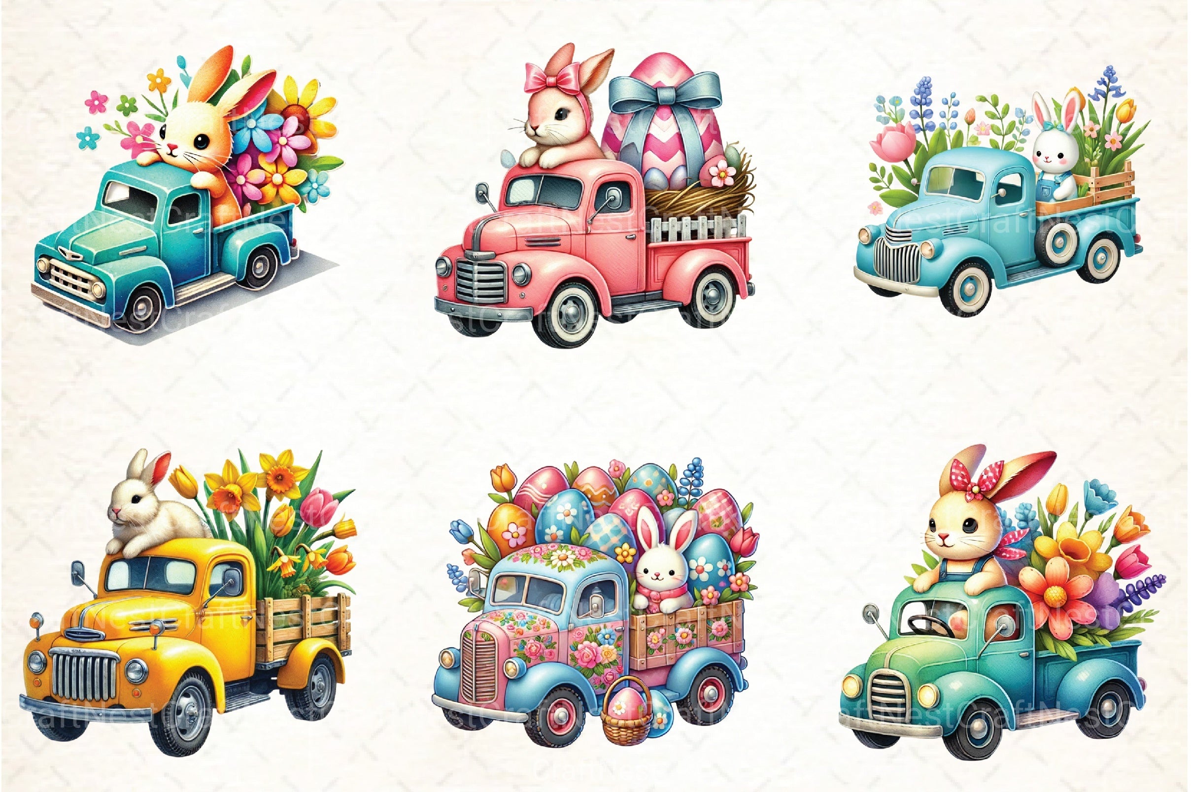 Spring Truck & Bunny Clipart Bundle - CraftNest - Digital Crafting and Art