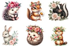 Boho Woodland Baby Floral Animals Clipart - CraftNest - Digital Crafting and Art