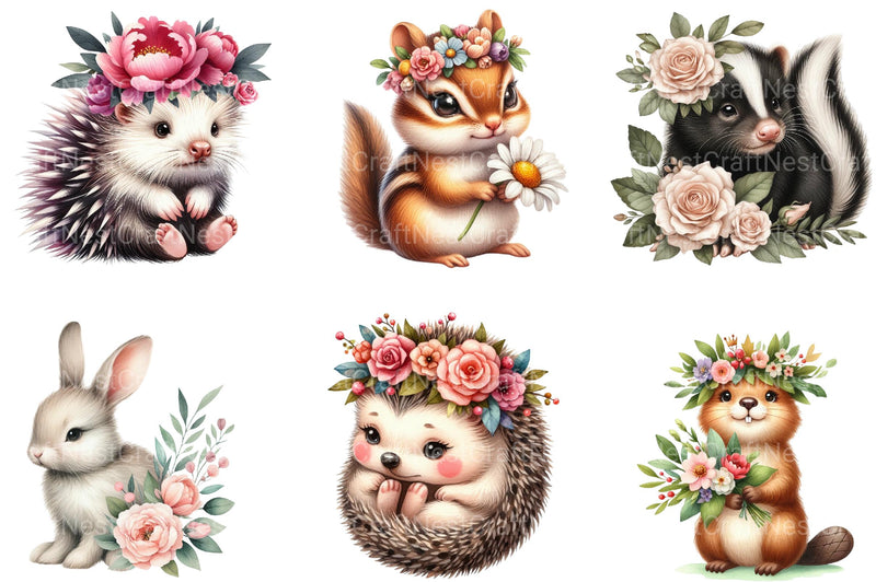 Boho Woodland Baby Floral Animals Clipart - CraftNest - Digital Crafting and Art